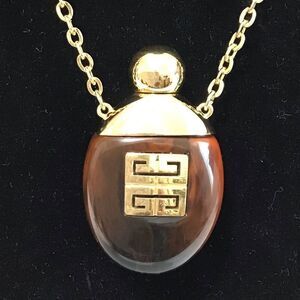 Givenchy Vintage Tortoise Shell Chain Lucite Perfume Pendant Necklace RARE